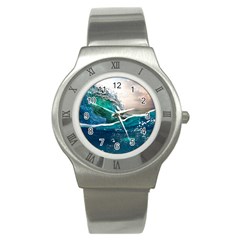 Sea Wave Waves Beach Water Blue Sky Stainless Steel Watch by Mariart