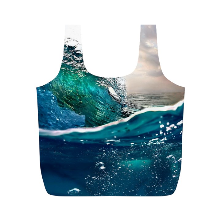 Sea Wave Waves Beach Water Blue Sky Full Print Recycle Bags (M) 