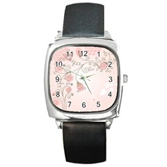 Simple Flower Polka Dots Pink Square Metal Watch