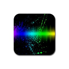 Space Galaxy Green Blue Black Spot Light Neon Rainbow Rubber Square Coaster (4 Pack)  by Mariart
