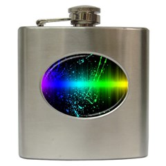 Space Galaxy Green Blue Black Spot Light Neon Rainbow Hip Flask (6 Oz)