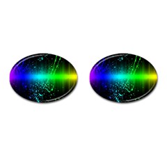 Space Galaxy Green Blue Black Spot Light Neon Rainbow Cufflinks (oval)