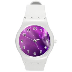 Space Star Planet Galaxy Purple Round Plastic Sport Watch (m) by Mariart