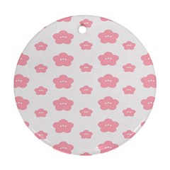 Star Pink Flower Polka Dots Ornament (round)