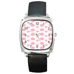 Star Pink Flower Polka Dots Square Metal Watch by Mariart