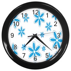 Star Flower Blue Wall Clocks (black)