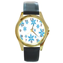 Star Flower Blue Round Gold Metal Watch