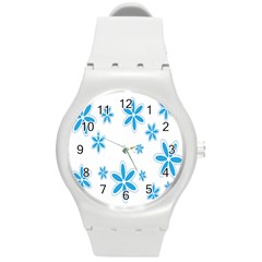 Star Flower Blue Round Plastic Sport Watch (m) by Mariart