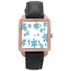 Star Flower Blue Rose Gold Leather Watch 