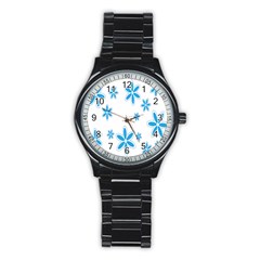 Star Flower Blue Stainless Steel Round Watch by Mariart