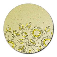 Sunflower Fly Flower Floral Round Mousepads by Mariart