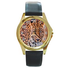 Tiger Beetle Lion Tiger Animals Leopard Round Gold Metal Watch