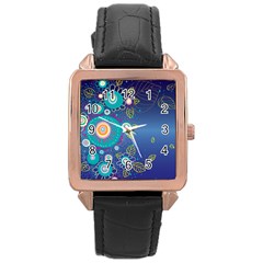 Flower Blue Floral Sunflower Star Polka Dots Sexy Rose Gold Leather Watch 