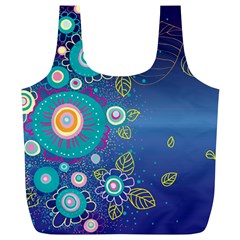 Flower Blue Floral Sunflower Star Polka Dots Sexy Full Print Recycle Bags (l) 