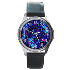 Dark Neon Stuff Blue Red Black Rainbow Light Round Metal Watch by Mariart