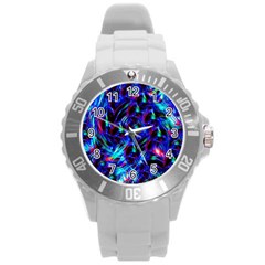 Dark Neon Stuff Blue Red Black Rainbow Light Round Plastic Sport Watch (l) by Mariart