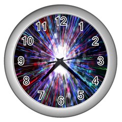 Seamless Animation Of Abstract Colorful Laser Light And Fireworks Rainbow Wall Clocks (silver) 