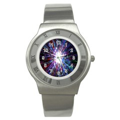 Seamless Animation Of Abstract Colorful Laser Light And Fireworks Rainbow Stainless Steel Watch by Mariart