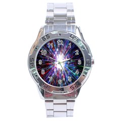 Seamless Animation Of Abstract Colorful Laser Light And Fireworks Rainbow Stainless Steel Analogue Watch