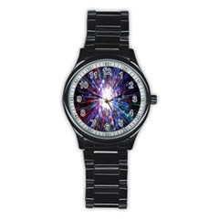 Seamless Animation Of Abstract Colorful Laser Light And Fireworks Rainbow Stainless Steel Round Watch by Mariart