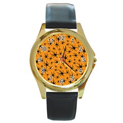 Pattern Halloween Black Spider Icreate Round Gold Metal Watch by iCreate