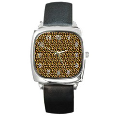 Pattern Halloween Candy Corn   Square Metal Watch