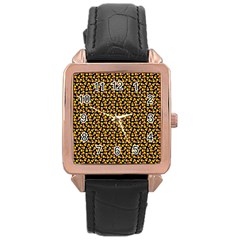 Pattern Halloween Candy Corn   Rose Gold Leather Watch  by iCreate