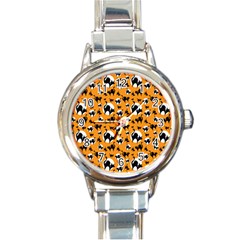 Pattern Halloween Black Cat Hissing Round Italian Charm Watch