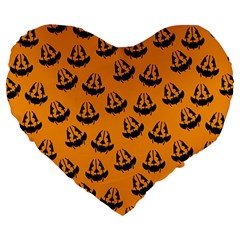 Halloween Jackolantern Pumpkins Icreate Large 19  Premium Flano Heart Shape Cushions by iCreate