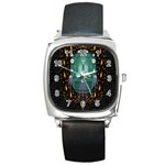 Temple Of Yoga In Light Peace And Human Namaste Style Square Metal Watch Front