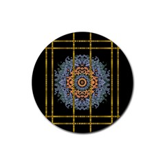 Blue Bloom Golden And Metal Rubber Coaster (round)  by pepitasart