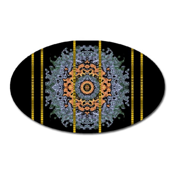 Blue Bloom Golden And Metal Oval Magnet