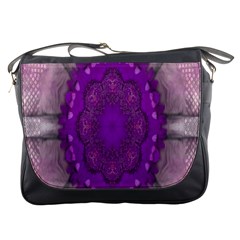 Fantasy-flowers In Harmony  In Lilac Messenger Bags by pepitasart