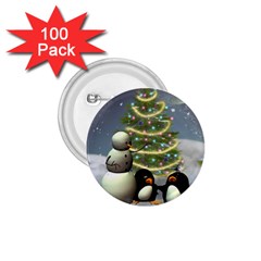 Funny Snowman With Penguin And Christmas Tree 1 75  Buttons (100 Pack)  by FantasyWorld7