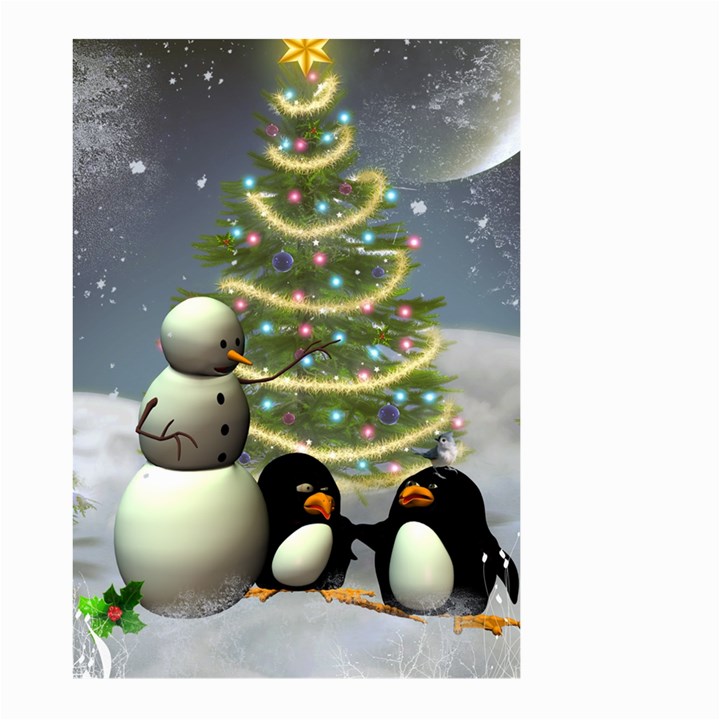 Funny Snowman With Penguin And Christmas Tree Large Garden Flag (Two Sides)