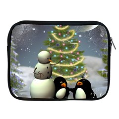 Funny Snowman With Penguin And Christmas Tree Apple Ipad 2/3/4 Zipper Cases by FantasyWorld7