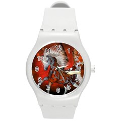 Awesome Steampunk Horse With Wings Round Plastic Sport Watch (m) by FantasyWorld7