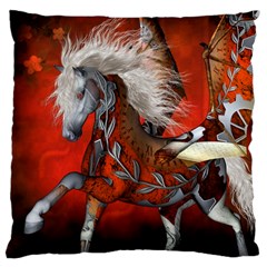 Awesome Steampunk Horse With Wings Large Cushion Case (two Sides) by FantasyWorld7