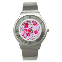 Shabby Chic,pink,roses,polka Dots Stainless Steel Watch by NouveauDesign