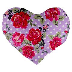 Shabby Chic,pink,roses,polka Dots Large 19  Premium Heart Shape Cushions by NouveauDesign