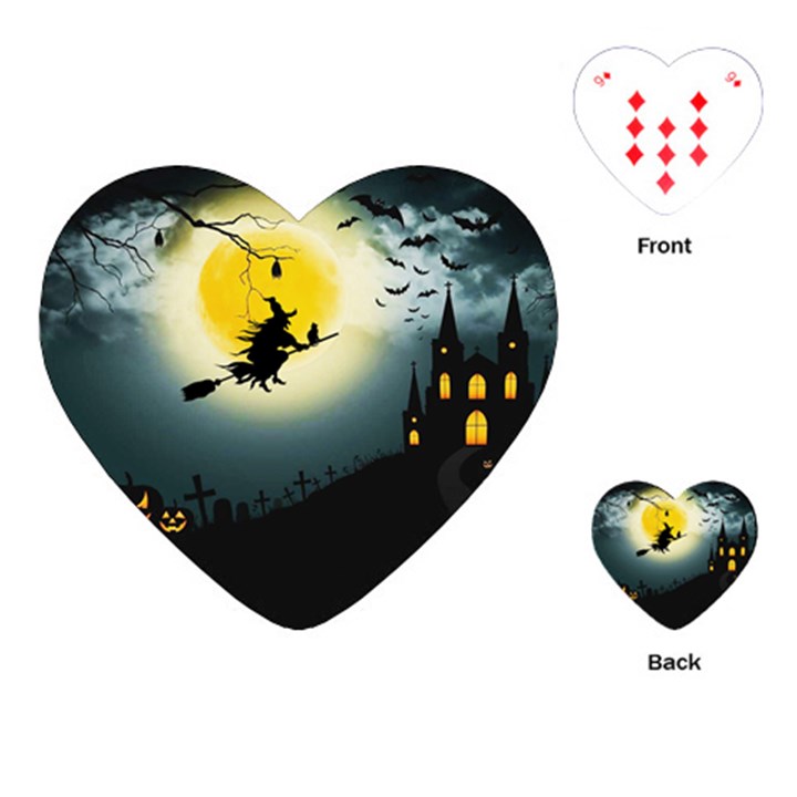 Halloween landscape Playing Cards (Heart) 