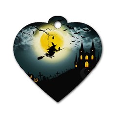 Halloween Landscape Dog Tag Heart (one Side) by Valentinaart