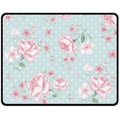 Shabby Chic,pink,roses,polka Dots Fleece Blanket (medium)  by NouveauDesign