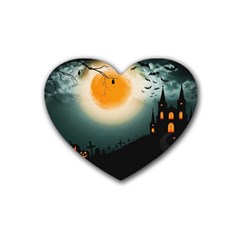 Halloween Landscape Rubber Coaster (heart)  by Valentinaart