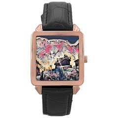 Modern Abstract Painting Rose Gold Leather Watch  by NouveauDesign