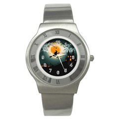 Halloween Landscape Stainless Steel Watch by Valentinaart