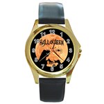 Halloween Round Gold Metal Watch Front