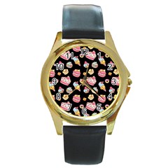 Sweet pattern Round Gold Metal Watch