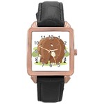 Cute Elephant Rose Gold Leather Watch  Front