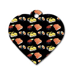 Sushi Pattern Dog Tag Heart (one Side) by Valentinaart